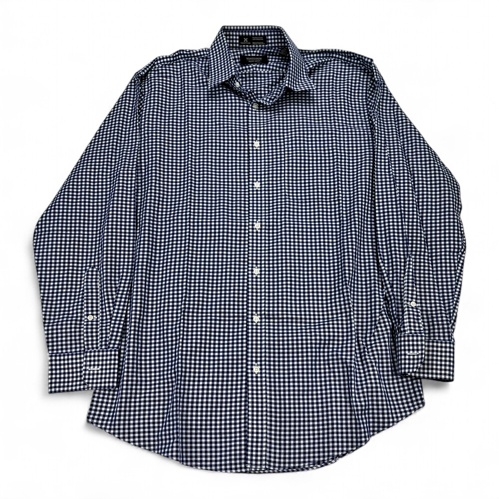 Nordstrom Men's Blue & White Gingham Dress Shirt -‎ Neck 16